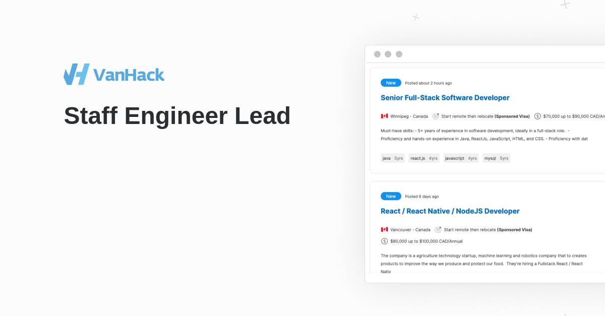 Staff Engineer Lead VanHack